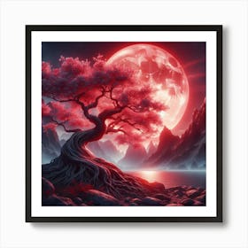 Asian Tree With Moon Art Print
