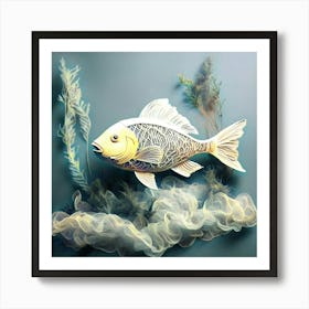 Intricately Crafted Origami Fish with Aquatic Art Print