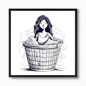 Girl In A Laundry Basket Art Print