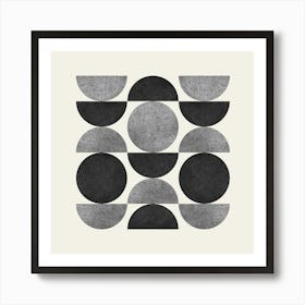 Scandinavian Pattern Half-moon Circle Abstract Minimalist - Black and White 2 Art Print