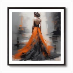 Orange And Black Dress Art Print