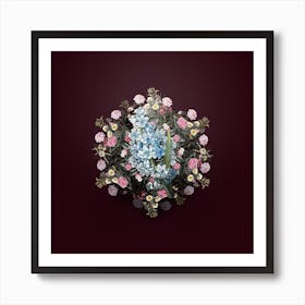 Vintage Oriental Hyacinth Flower Wreath on Wine Red n.2657 Art Print