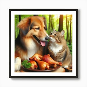 Cat And Dog In The Woods Art Print