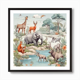 Wild Animals In The Jungle Art Print