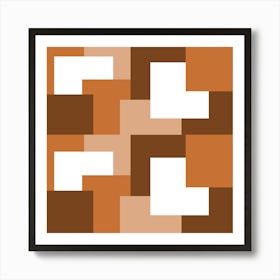 Brown Abstract Square Tiles Art Print