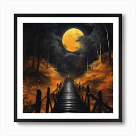 Full Moon Over The Woods Art Print