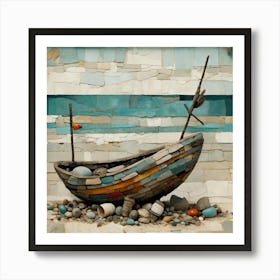 Boat Abstract Mosaic Ocean Beach Unique Art Print