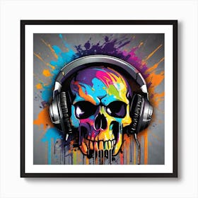 Skull With Headphones 59 Art Print