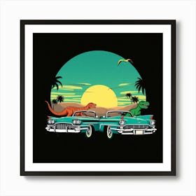 Dinosaurs And Cars Art Print