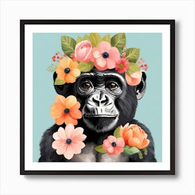 Floral Baby Gorilla Nursery Illustration (35) Art Print