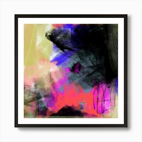 Abstract Bold Pink, Yellow, Red, Blue, Pink, black, Contemporary, Living Room Art, Bedroom Art, Coltxwilde, Square Art, Placid Punch Art Print