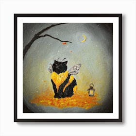 Midnight Bumble Cat Art Print