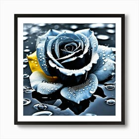 Blue Rose With Water Droplets Art Print