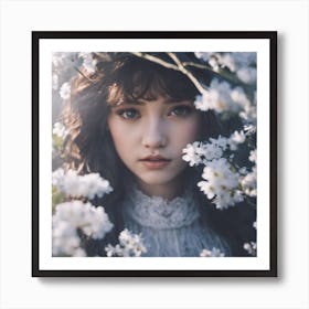Portrait Of A Girl with flowers Art Print