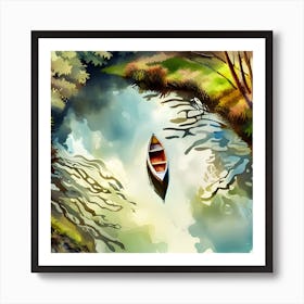 Watercolor Boat In The River Art Print