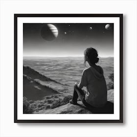 Girl Looking At Planets Art Print