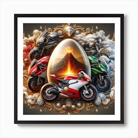 Motorcycles And Volcanoes Art Print