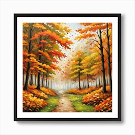 Forest In Autumn In Minimalist Style Square Composition 25 Art Print