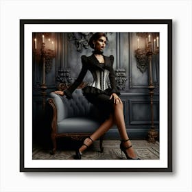Gothic Woman In Corset Art Print
