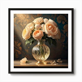 Firefly Vase, Roses, Peonies, Digital Art, Soft Lighting, Rich Colors, Floral Patterns, Intricate De (8) Art Print