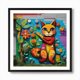 Colorful Cat Mural Art Print