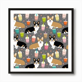 Corgi Boba Tea Bubble Tea Kawaii Food Welsh Corgis Dog Art Print