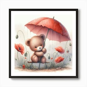 Teddy Bear With Umbrella Art Print