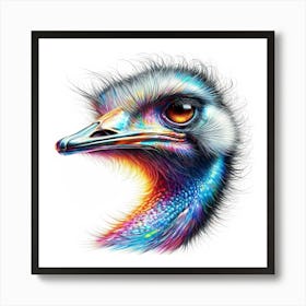 Ostrich Head Color Drawing - Wild Bird Artwork 119 Art Print