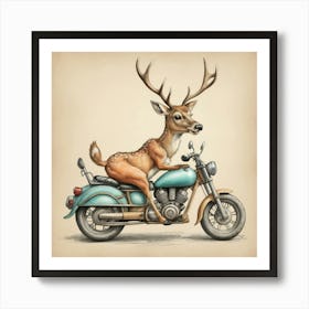 Deer On A Motorcycle 1 Poster