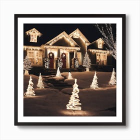 Christmas Lights In Front Of A House Art Print
