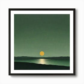 Minimalist Landscape A Horizon Line In Dark Green Acrylic Paint With A Solitary Sun Or Moon Represen 1600363732 Art Print