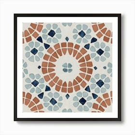 Moroccan Tile, Oriental Art, North African Ethnic Decor in Blue and Orange 4 Art Print