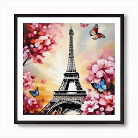 Eiffel Tower With Butterflies 1 Art Print