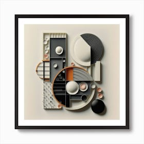 Bauhaus style rectangles and circles in black and white 6 Art Print