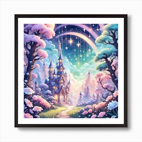 A Fantasy Forest With Twinkling Stars In Pastel Tone Square Composition 392 Art Print