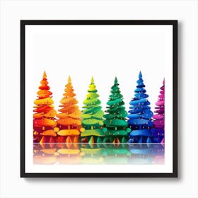 Rainbow Christmas Trees Art Print