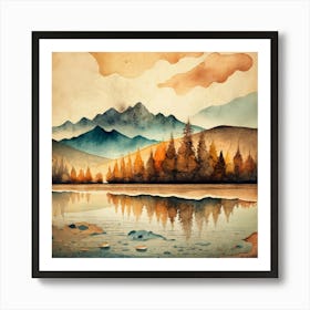 Watercolor Landscape With Trees Art Print