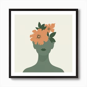 Portrait Of A Woman With Flowers On Her Head Art Print