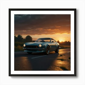 Photo Of A Ultra Realistic Car, Dramatic Light, Pale Sunrise, Cinematic Lighting, Battered, Low Angle, Trending On Artstation Art Print