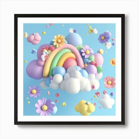 Rainbow Candy Cloud And Flowers Wallpaper 1 Art Print