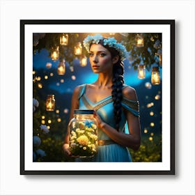 Fairy Girl Holding Jar Of Flowers Art Print