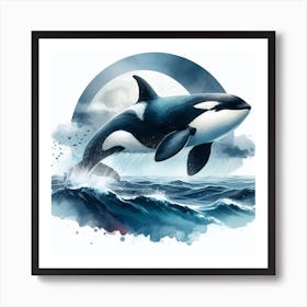 Sea Whale Orca In Motion, Sea Orca Watercolour Art Print 1 Art Print