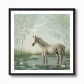 White Horse In Water 4 Art Print