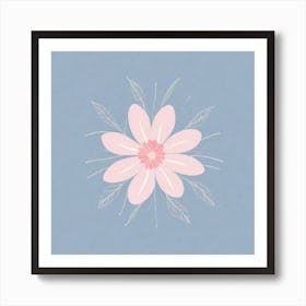 A White And Pink Flower In Minimalist Style Square Composition 457 Art Print