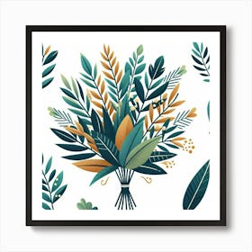 Bouquet of tropical leaves and branches, Vector art Art Print