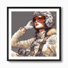 A Badass Anthropomorphic Fighter Pilot Woman, Extremely Low Angle, Atompunk, 50s Fashion Style, Intr (2) Art Print