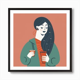 Illustration Of A Woman Drinking Coffee Art Print