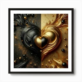 Black And Gold Heart Art Print