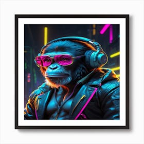 Chimpanzee With Headphones Art Print