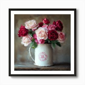 Pink Heirloom Roses In A Victorian Milk Can Art Print